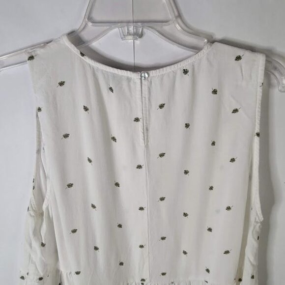 Staccato White Leaf Print Round Neck Tiered Hem Sleeveless Top Women's Size L - Picture 8 of 10